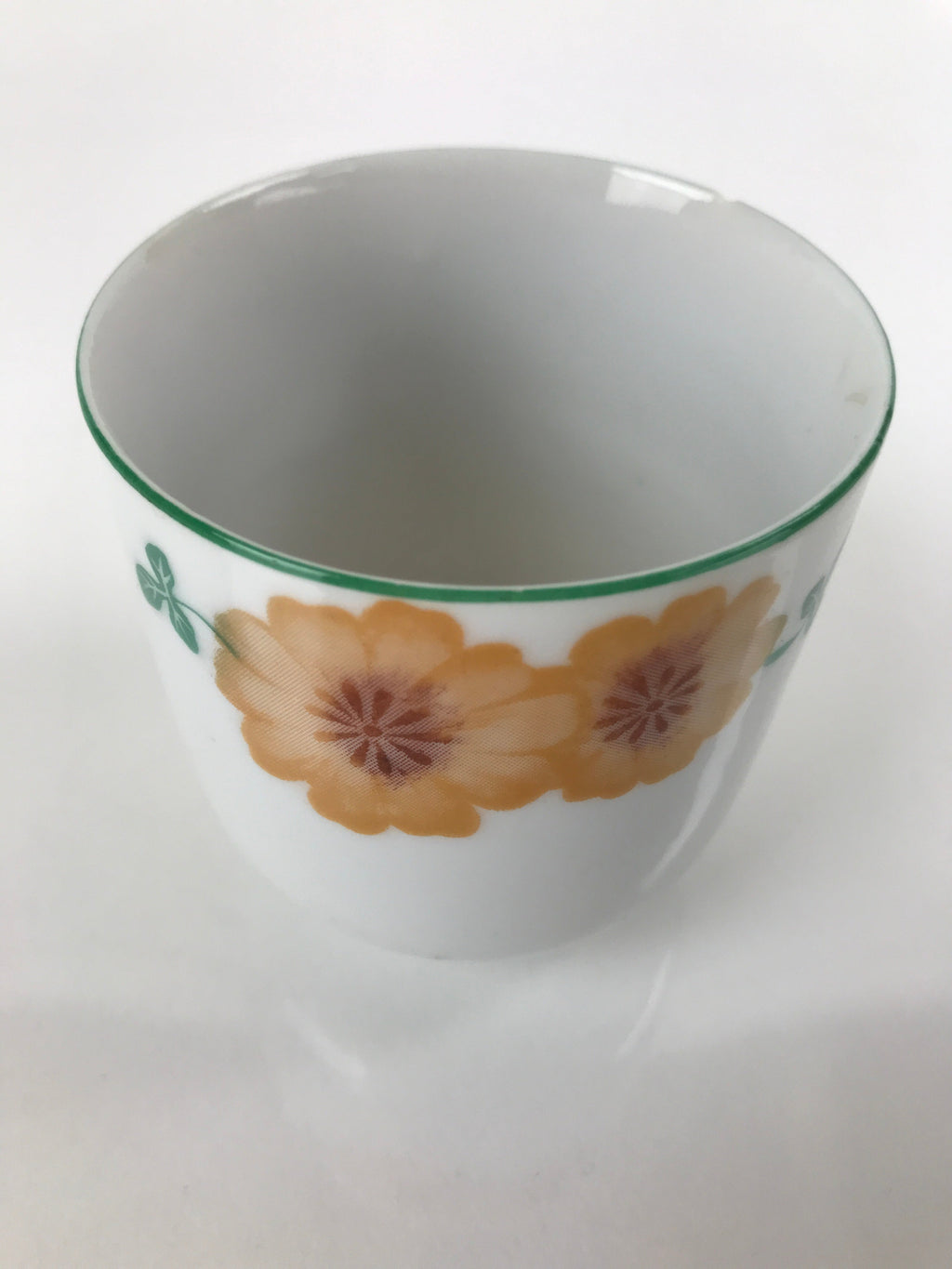 Japanese Porcelain Teacup Vtg Yunomi Orange Flowers Leaves White Sencha TC427