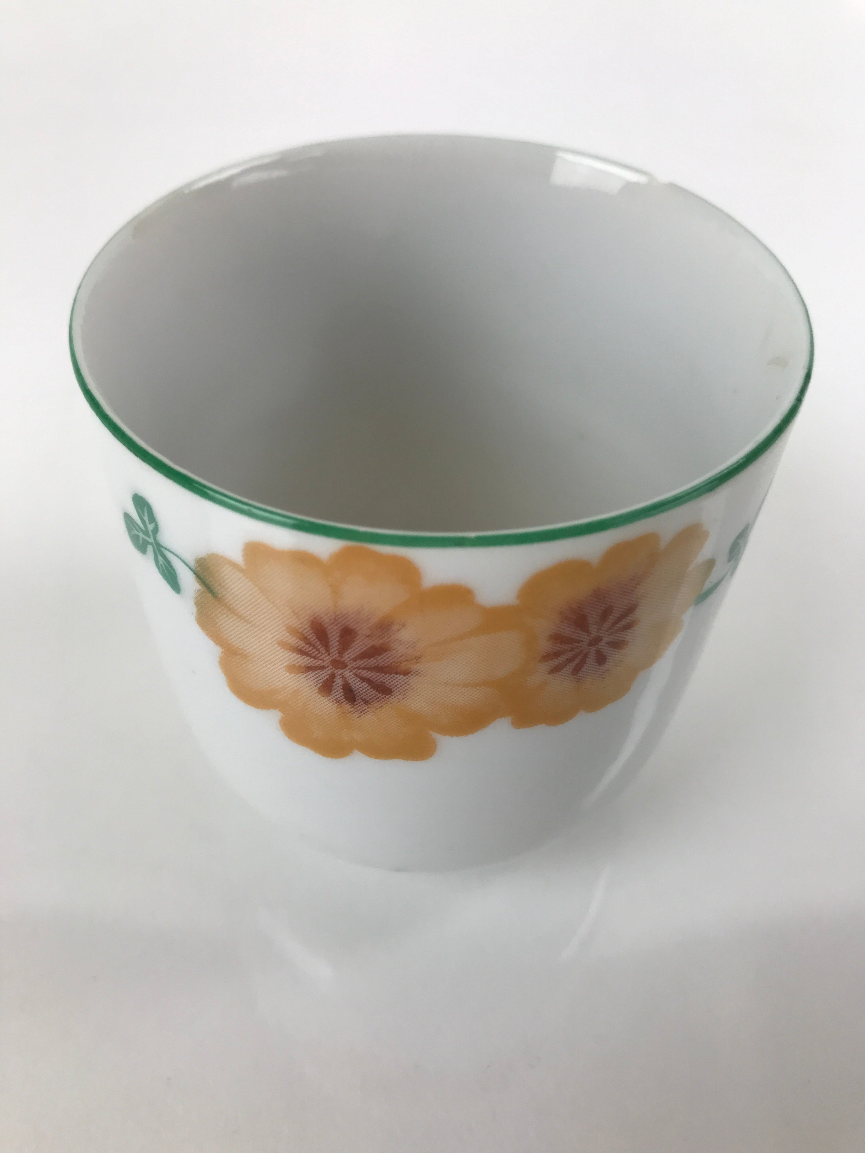 Japanese Porcelain Teacup Vtg Yunomi Orange Flowers Leaves White Sencha TC427