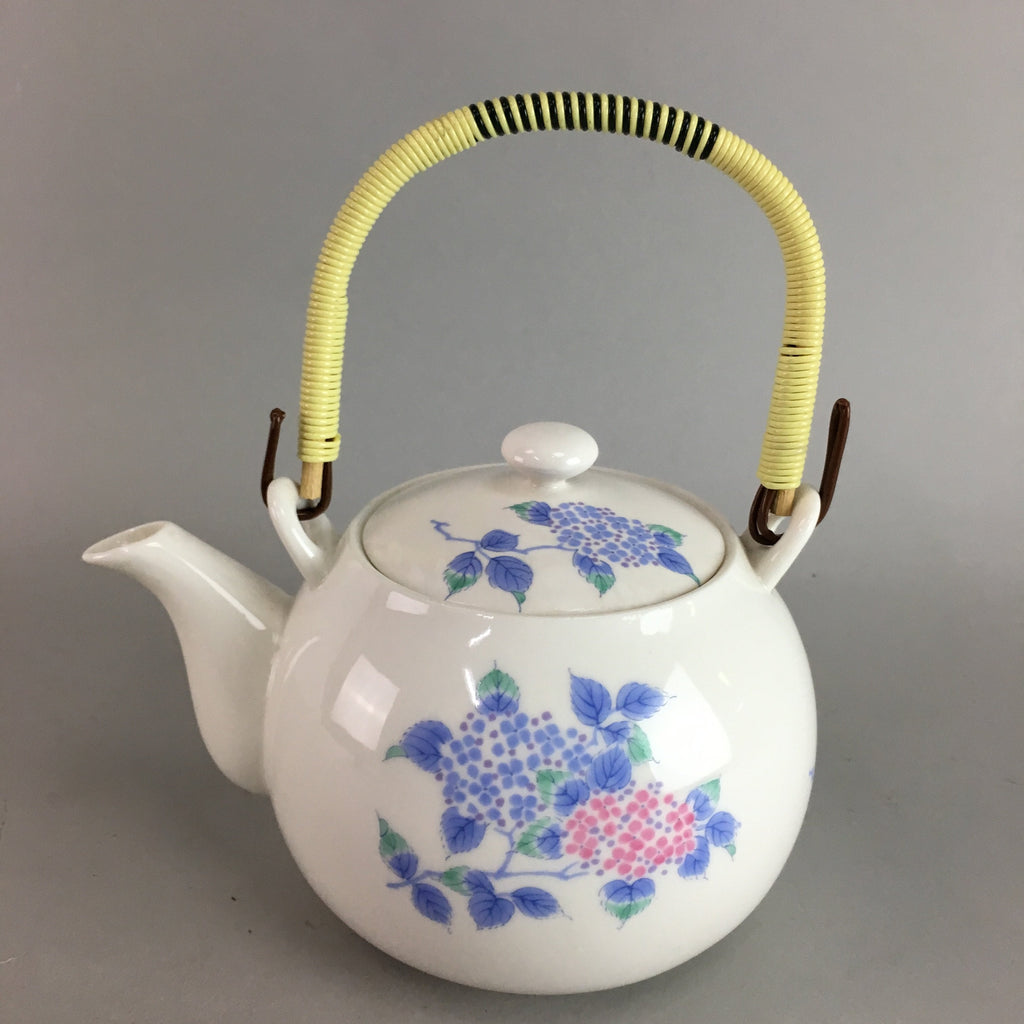 Japanese Porcelain Teapot Blue Pink Flower Kyusu Strainer Handle Sencha PT752