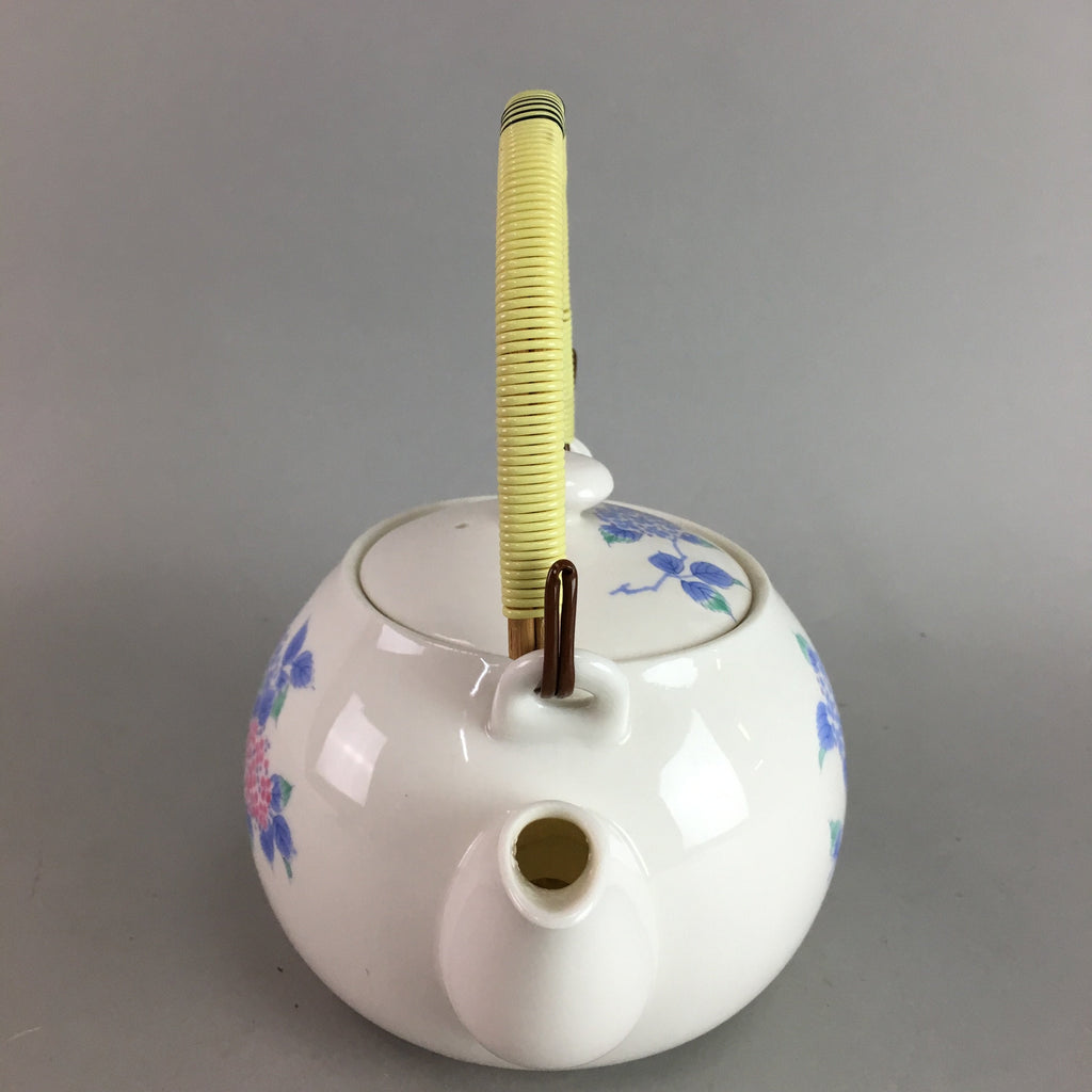 Japanese Porcelain Teapot Blue Pink Flower Kyusu Strainer Handle Sencha PT752