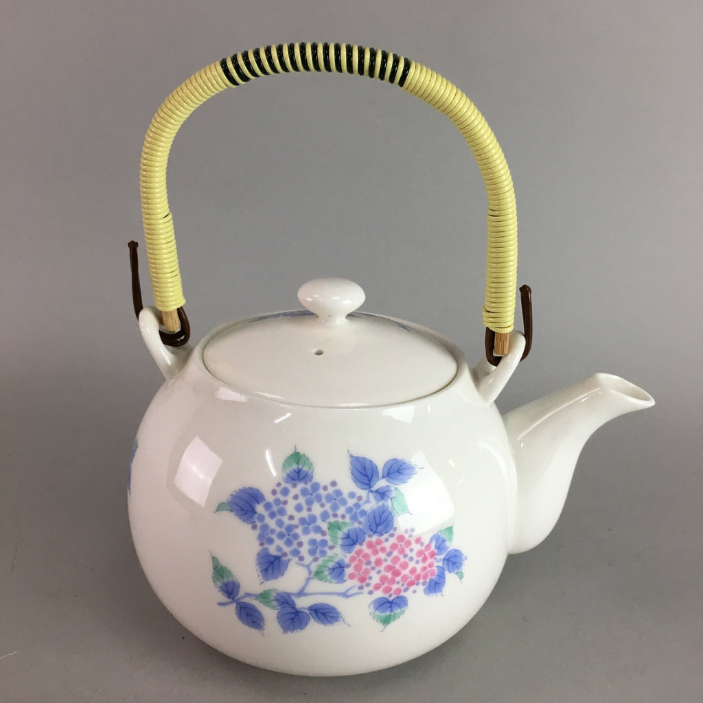 Japanese Porcelain Teapot Blue Pink Flower Kyusu Strainer Handle Sencha PT752