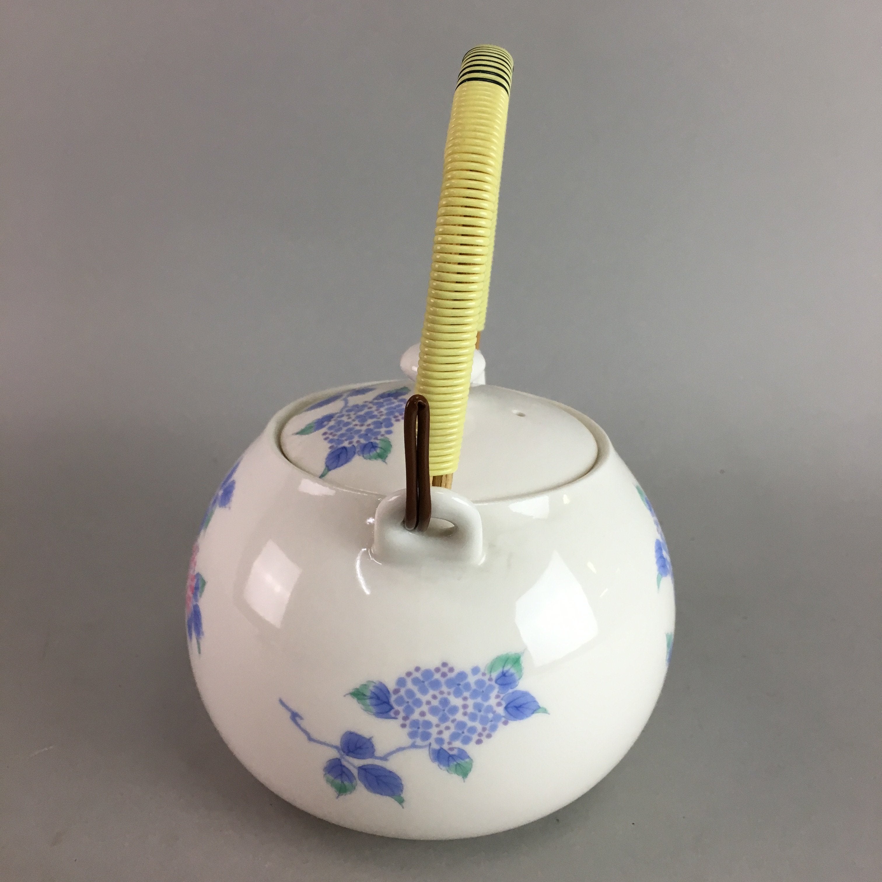 Japanese Porcelain Teapot Blue Pink Flower Kyusu Strainer Handle Sencha PT752