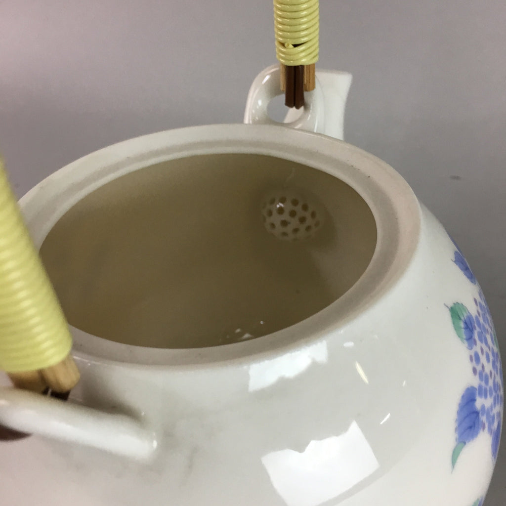 Japanese Porcelain Teapot Blue Pink Flower Kyusu Strainer Handle Sencha PT752