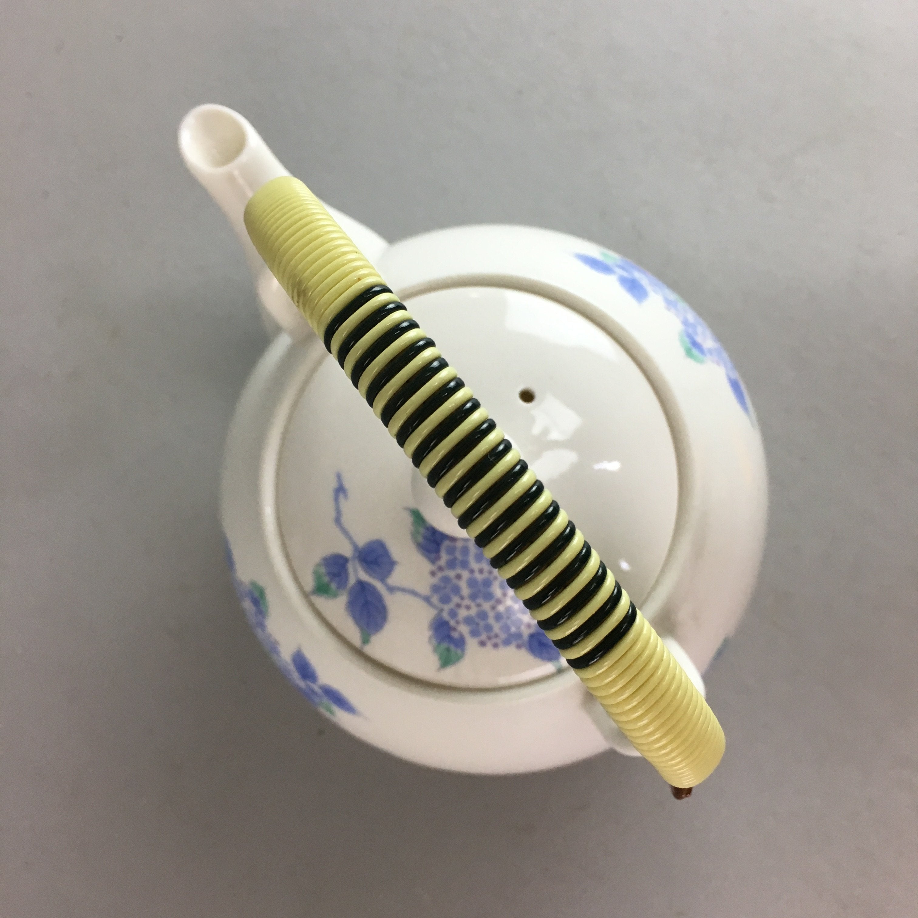 Japanese Porcelain Teapot Blue Pink Flower Kyusu Strainer Handle Sencha PT752
