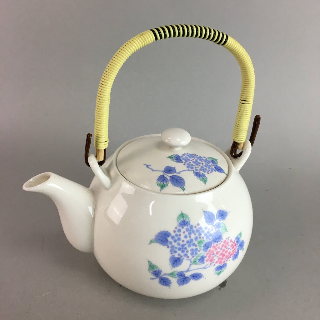 Japanese Porcelain Teapot Blue Pink Flower Kyusu Strainer Handle Sencha PT752