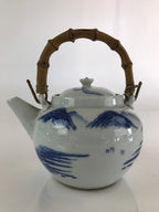 Japanese Porcelain Teapot Vtg Kyusu Pottery Sencha Blue Sometsuke Handle PY150