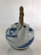 Japanese Porcelain Teapot Vtg Kyusu Pottery Sencha Blue Sometsuke Handle PY150