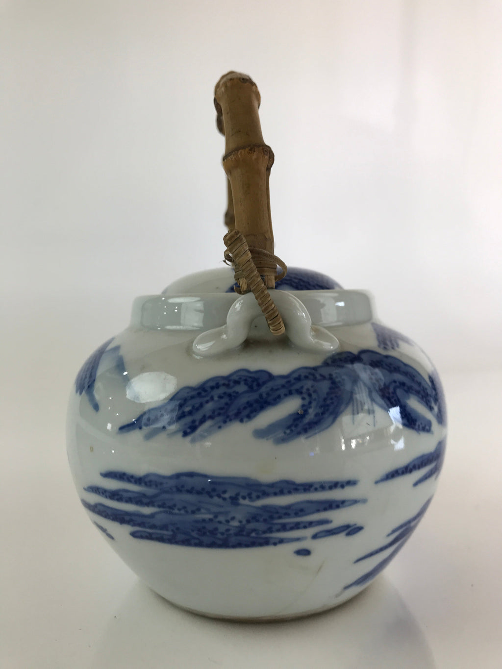 Japanese Porcelain Teapot Vtg Kyusu Pottery Sencha Blue Sometsuke Handle PY150