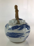 Japanese Porcelain Teapot Vtg Kyusu Pottery Sencha Blue Sometsuke Handle PY150