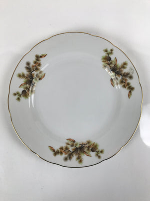 Japanese Porcelain Tono China Plate Vtg Pine Cones Tree Leaves Gold Rim PY815