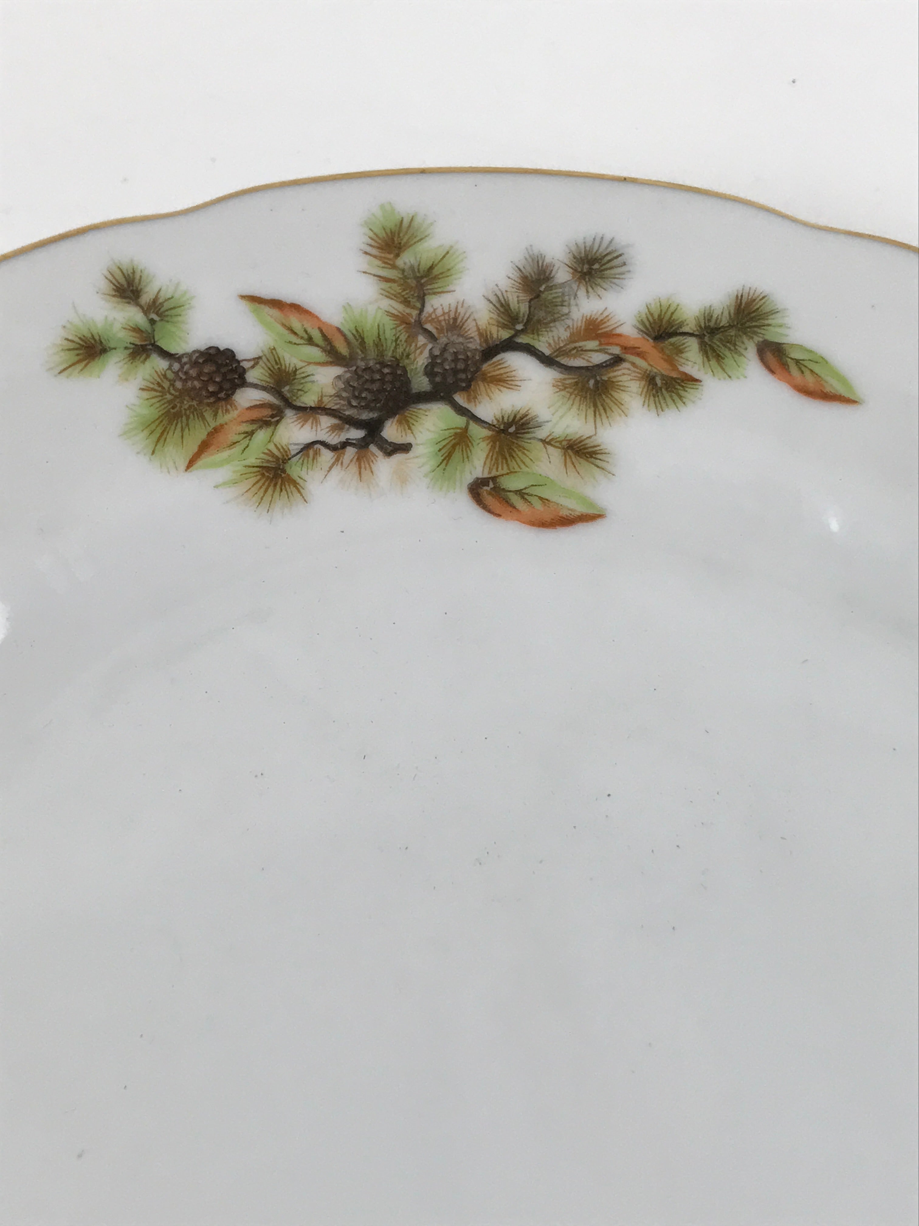 Japanese Porcelain Tono China Plate Vtg Pine Cones Tree Leaves Gold Rim PY817