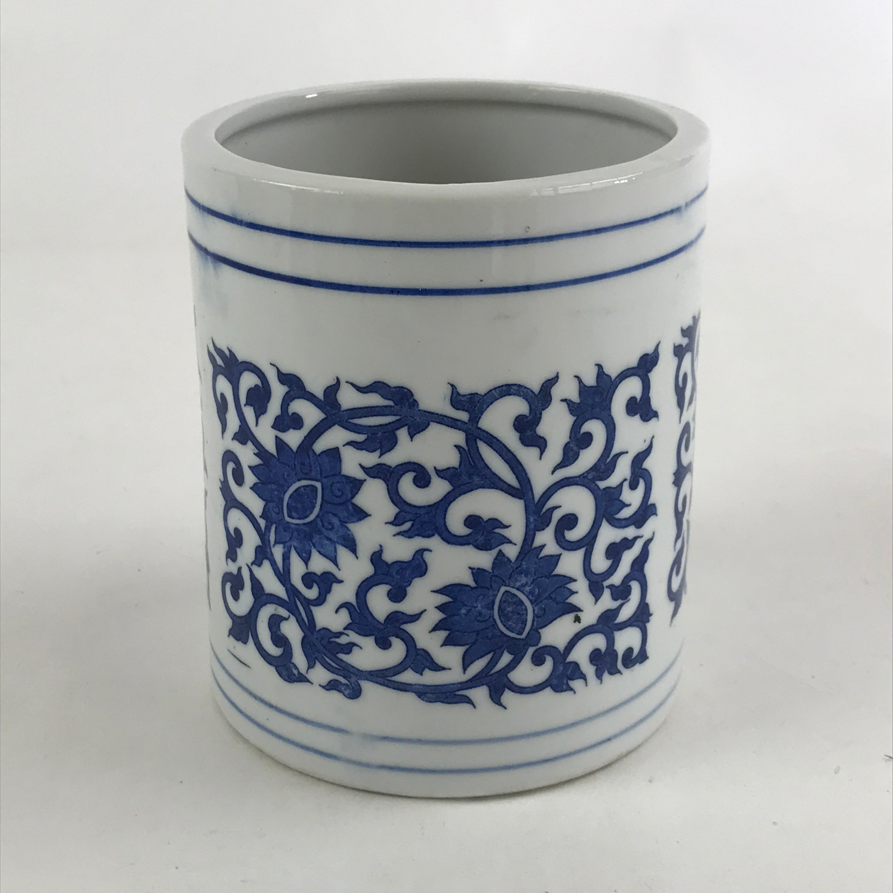 Japanese Porcelain Vase Kabin Vtg White Blue Ikebana Flower Arrangement FK74