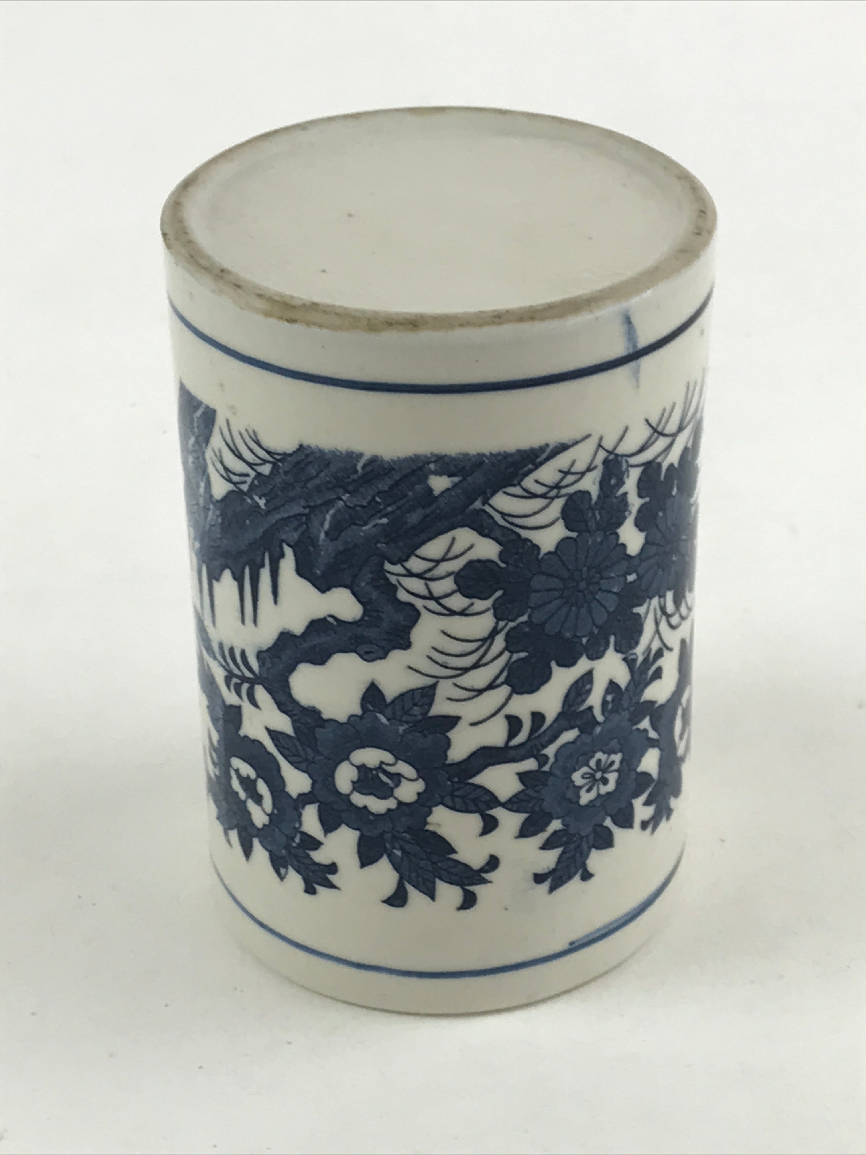 Japanese Porcelain Vase Kabin Vtg White Blue Ikebana Flower Arrangement FK75