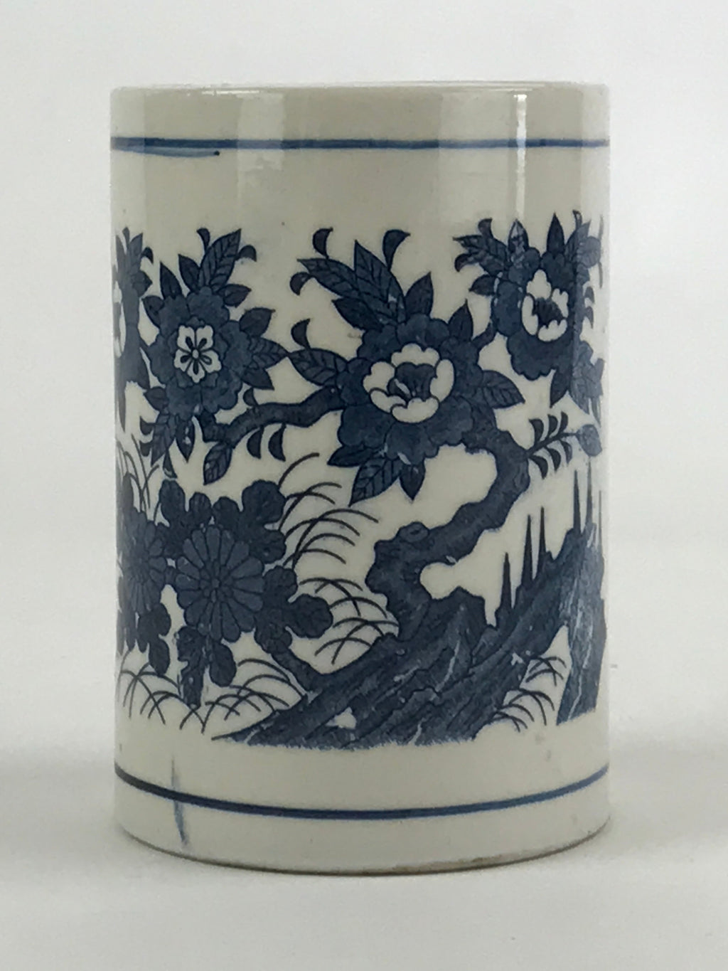 Japanese Porcelain Vase Kabin Vtg White Blue Ikebana Flower Arrangement FK75