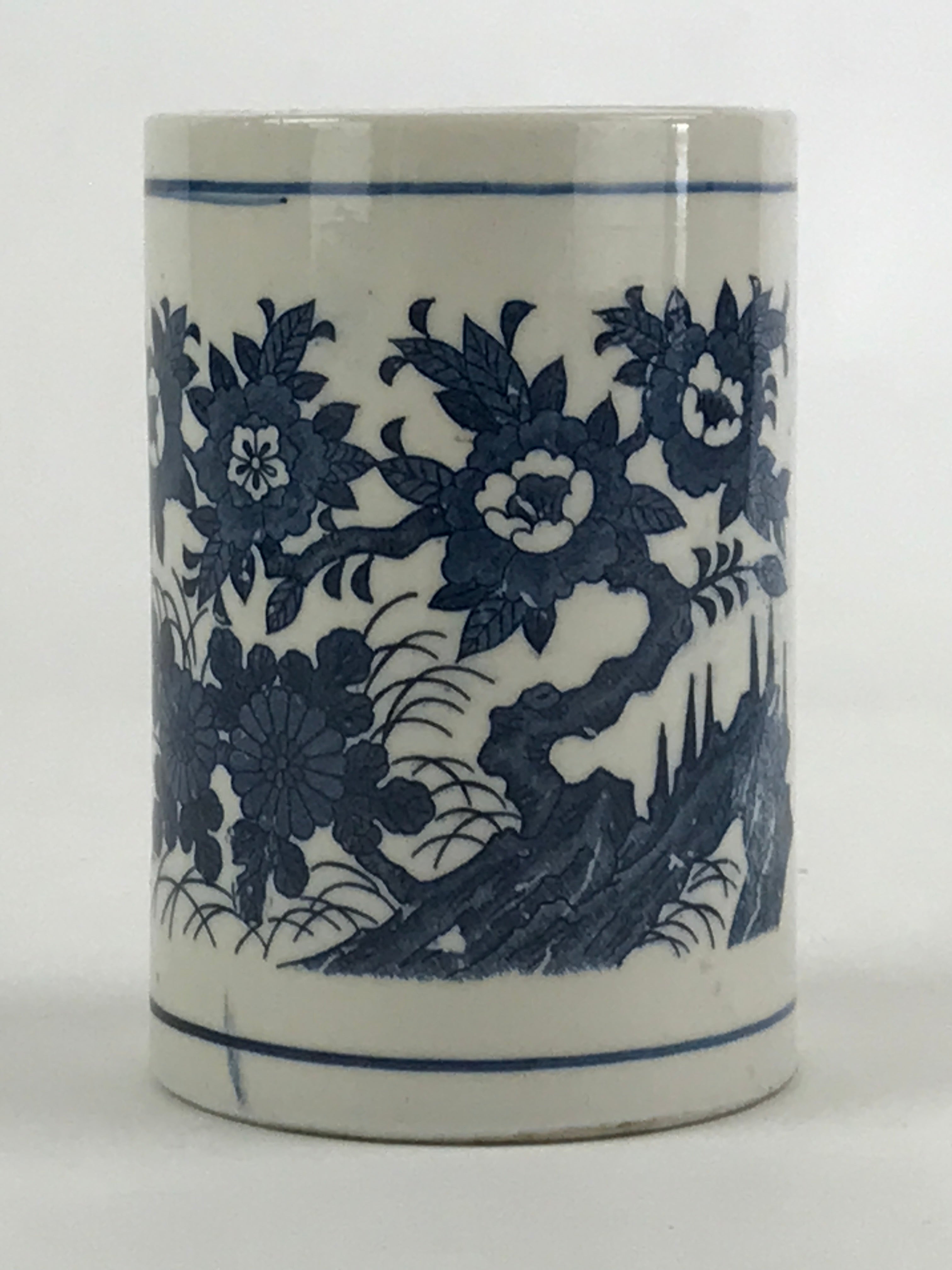 Japanese Porcelain Vase Kabin Vtg White Blue Ikebana Flower Arrangement FK75