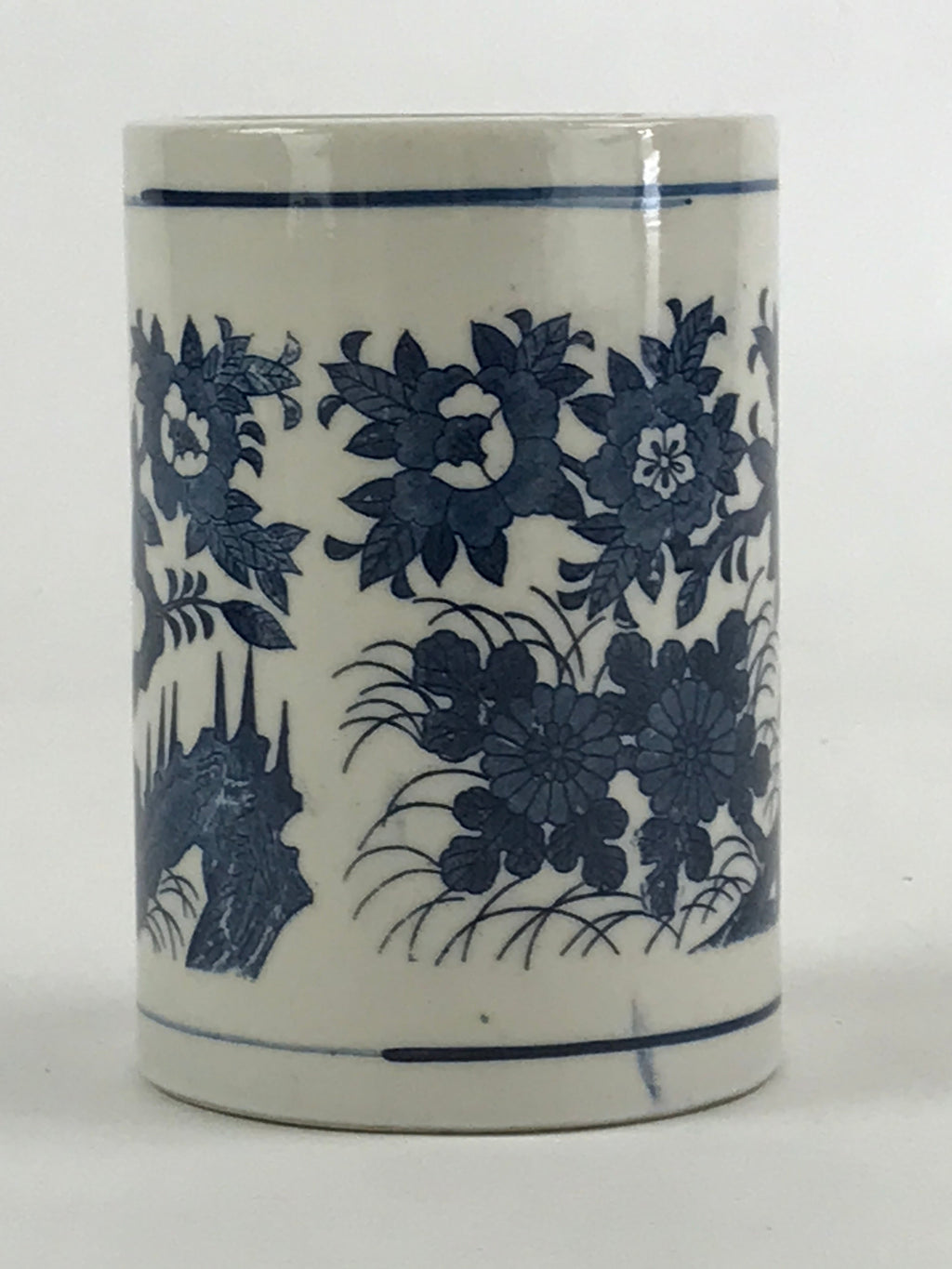 Japanese Porcelain Vase Kabin Vtg White Blue Ikebana Flower Arrangement FK75