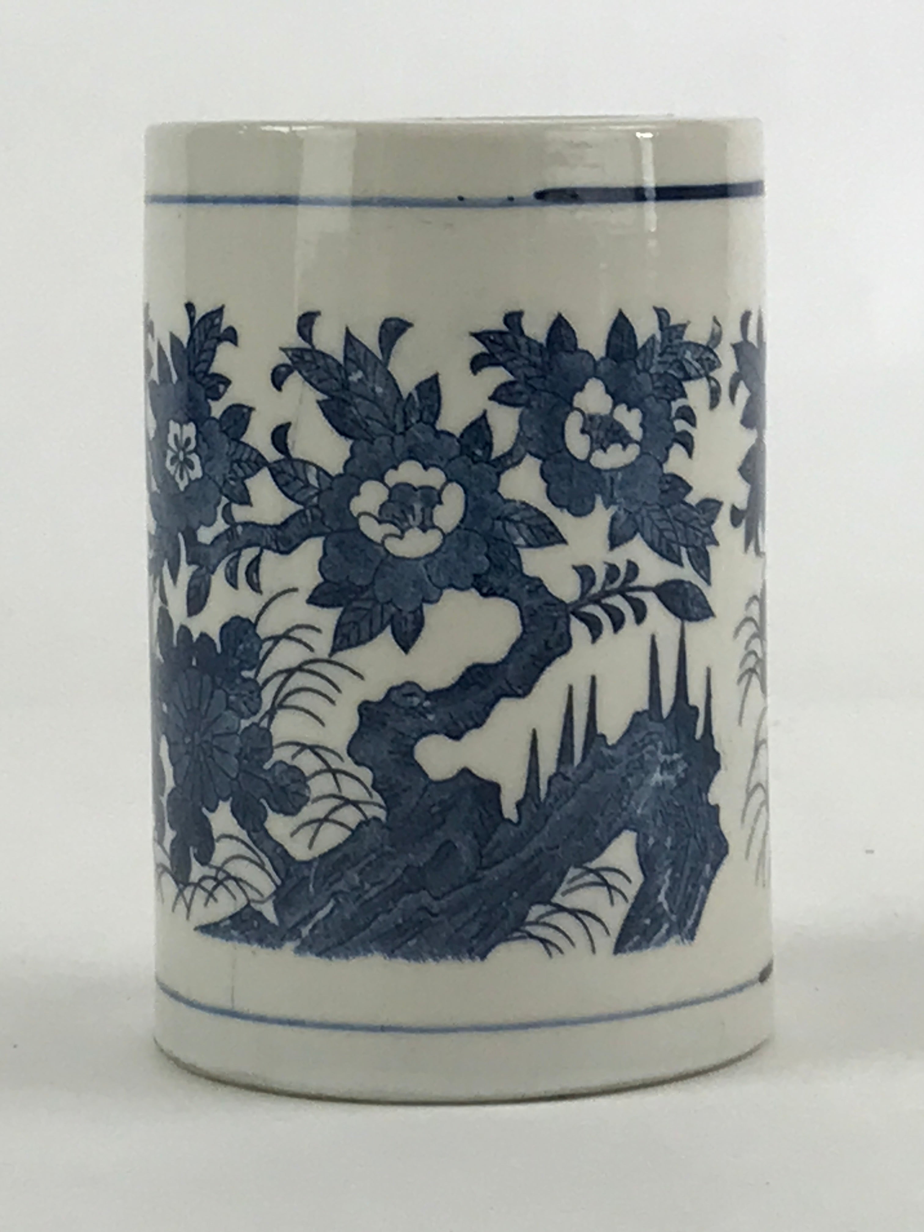 Japanese Porcelain Vase Kabin Vtg White Blue Ikebana Flower Arrangement FK75