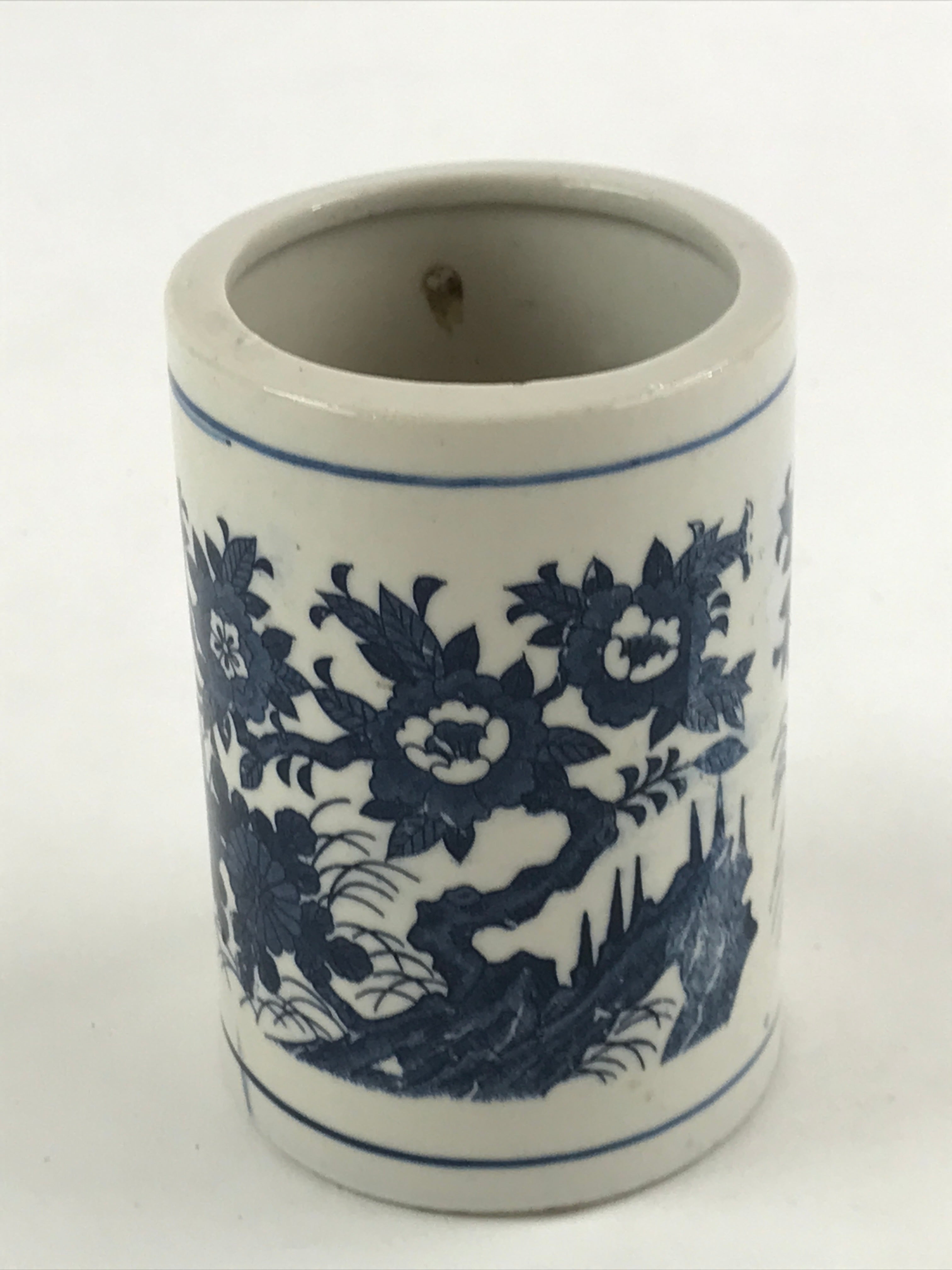 Japanese Porcelain Vase Kabin Vtg White Blue Ikebana Flower Arrangement FK75