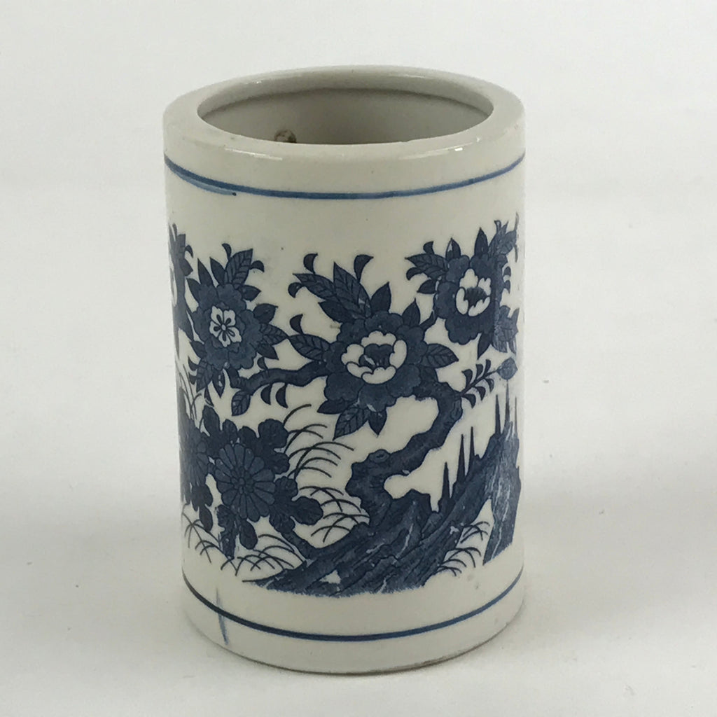 Japanese Porcelain Vase Kabin Vtg White Blue Ikebana Flower Arrangement FK75