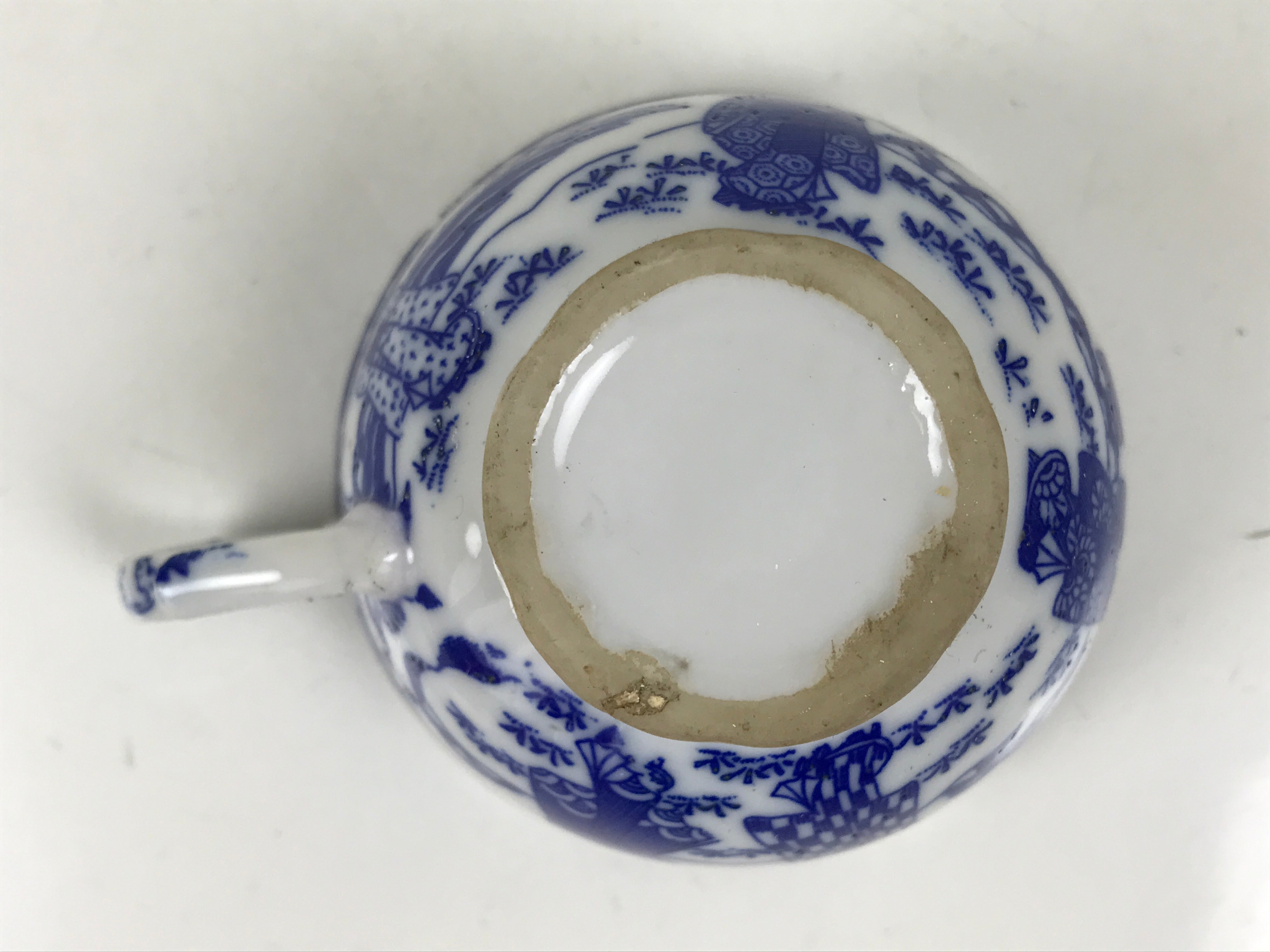 Japanese Porcelain Western-style Teacup Vtg Yunomi Sometsuke Geisha Blue TC608