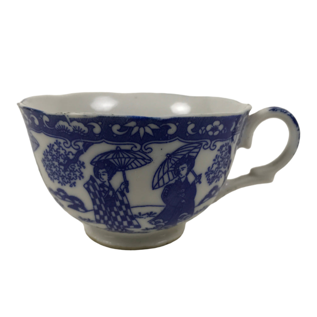 Japanese Porcelain Western-style Teacup Vtg Yunomi Sometsuke Geisha Blue TC608