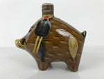 Japanese Porcelain Whisky Bottle Vtg Tokkuri Sake Wild Boar Zodiac Brown TS903