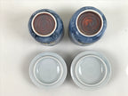 Japanese Porcelain Yunomi Lidded Tea Cup Pair Vox Records Blue Gold W/ Box PX736