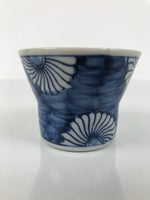 Japanese Porcelain Yunomi Teacup Pottery Vtg White Blue Chrysanthemums TC609