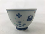 Japanese Porcelain Yunomi Teacup Pottery Vtg White Blue Hishi Fish Sencha TC587