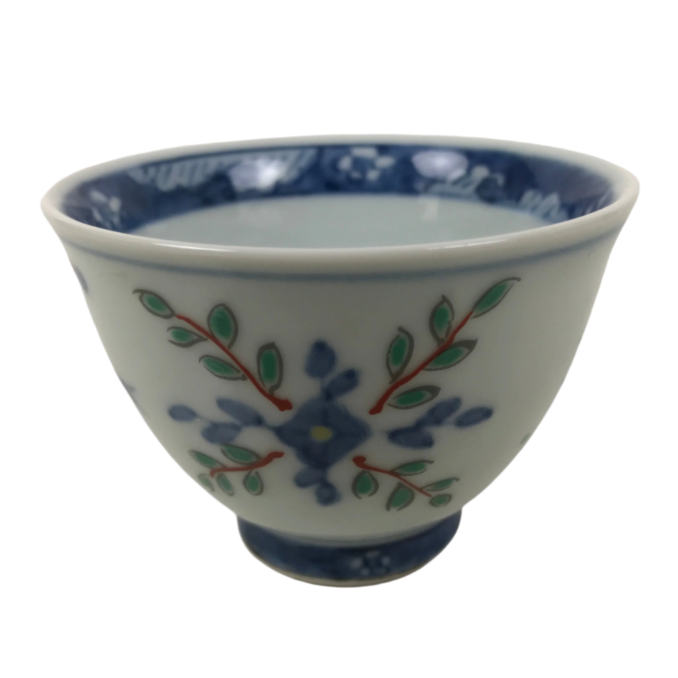 Japanese Porcelain Yunomi Teacup Pottery Vtg White Blue Hishi Fish Sencha TC587