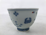 Japanese Porcelain Yunomi Teacup Pottery Vtg White Blue Hishi Fish Sencha TC588