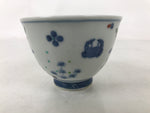 Japanese Porcelain Yunomi Teacup Pottery Vtg White Blue Hishi Fish Sencha TC589