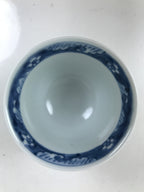 Japanese Porcelain Yunomi Teacup Pottery Vtg White Blue Hishi Fish Sencha TC589