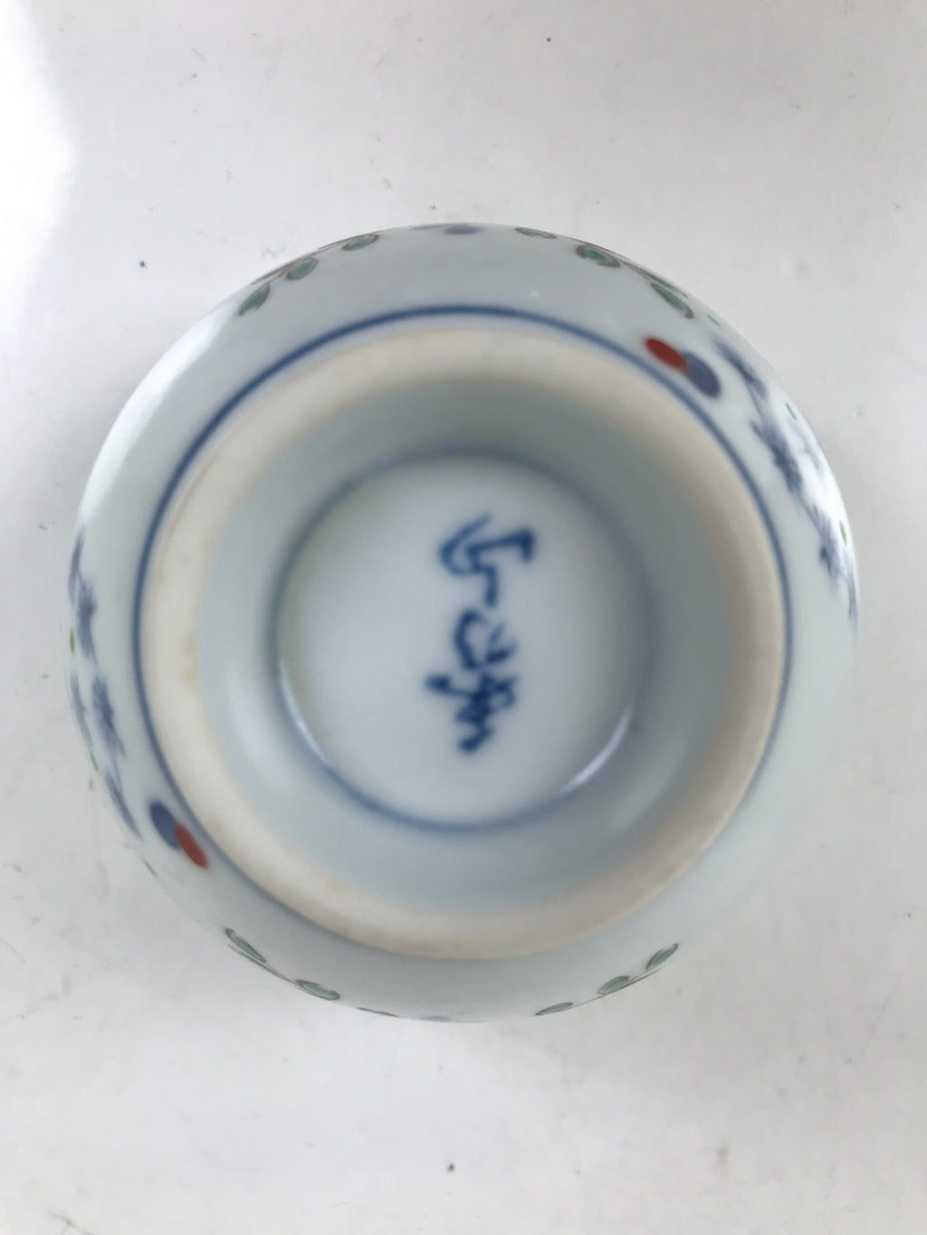 Japanese Porcelain Yunomi Teacup Pottery Vtg White Blue Hishi Fish Sencha TC589