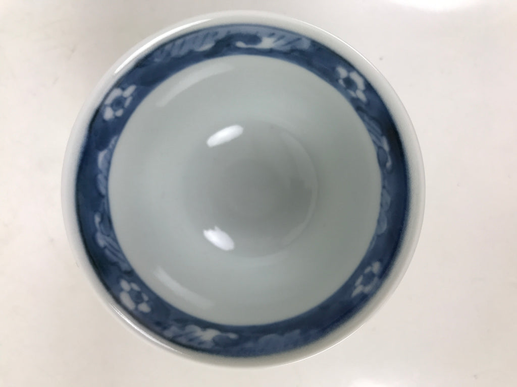 Japanese Porcelain Yunomi Teacup Pottery Vtg White Blue Hishi Fish Sencha TC590