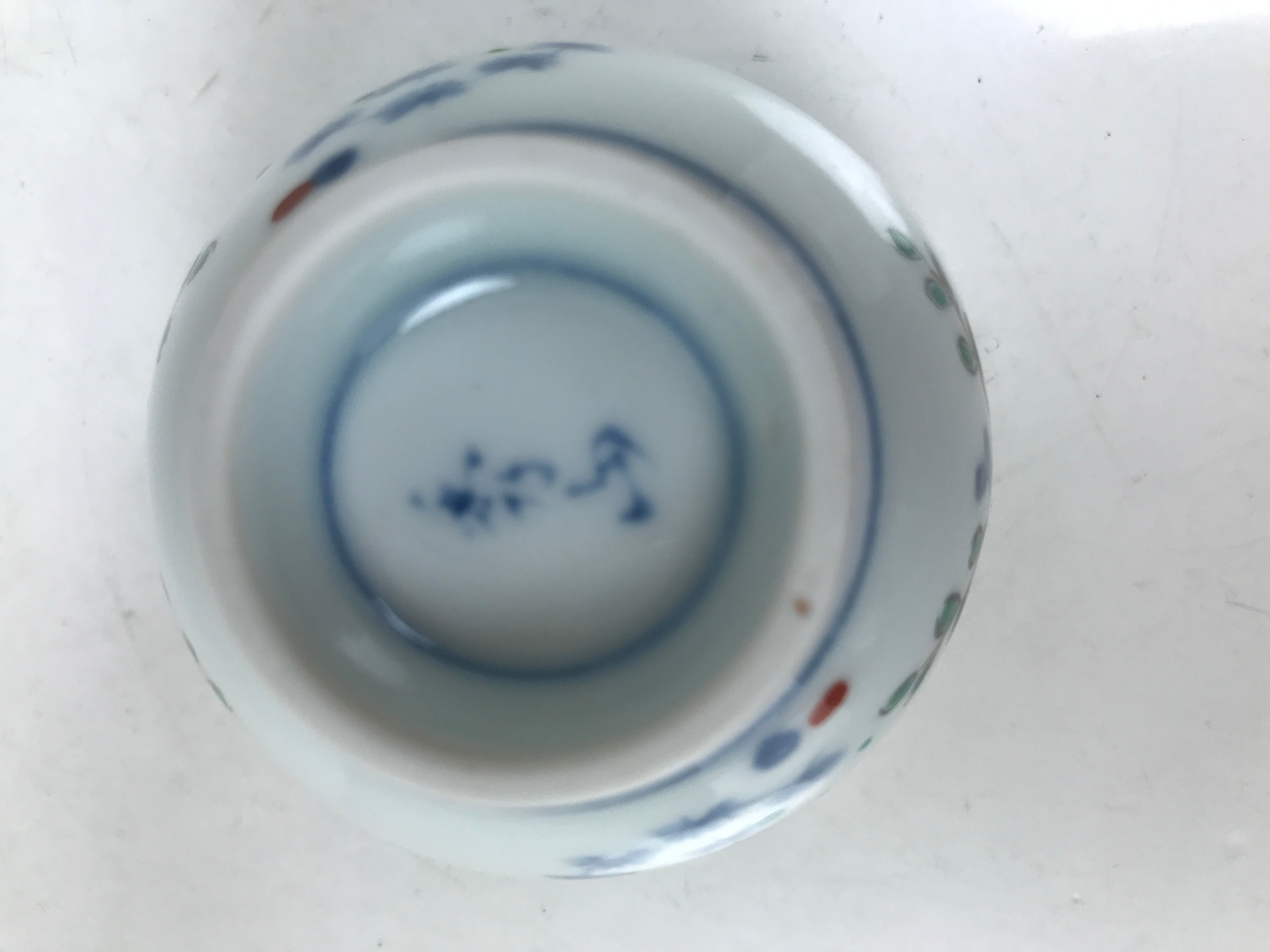 Japanese Porcelain Yunomi Teacup Pottery Vtg White Blue Hishi Fish Sencha TC590