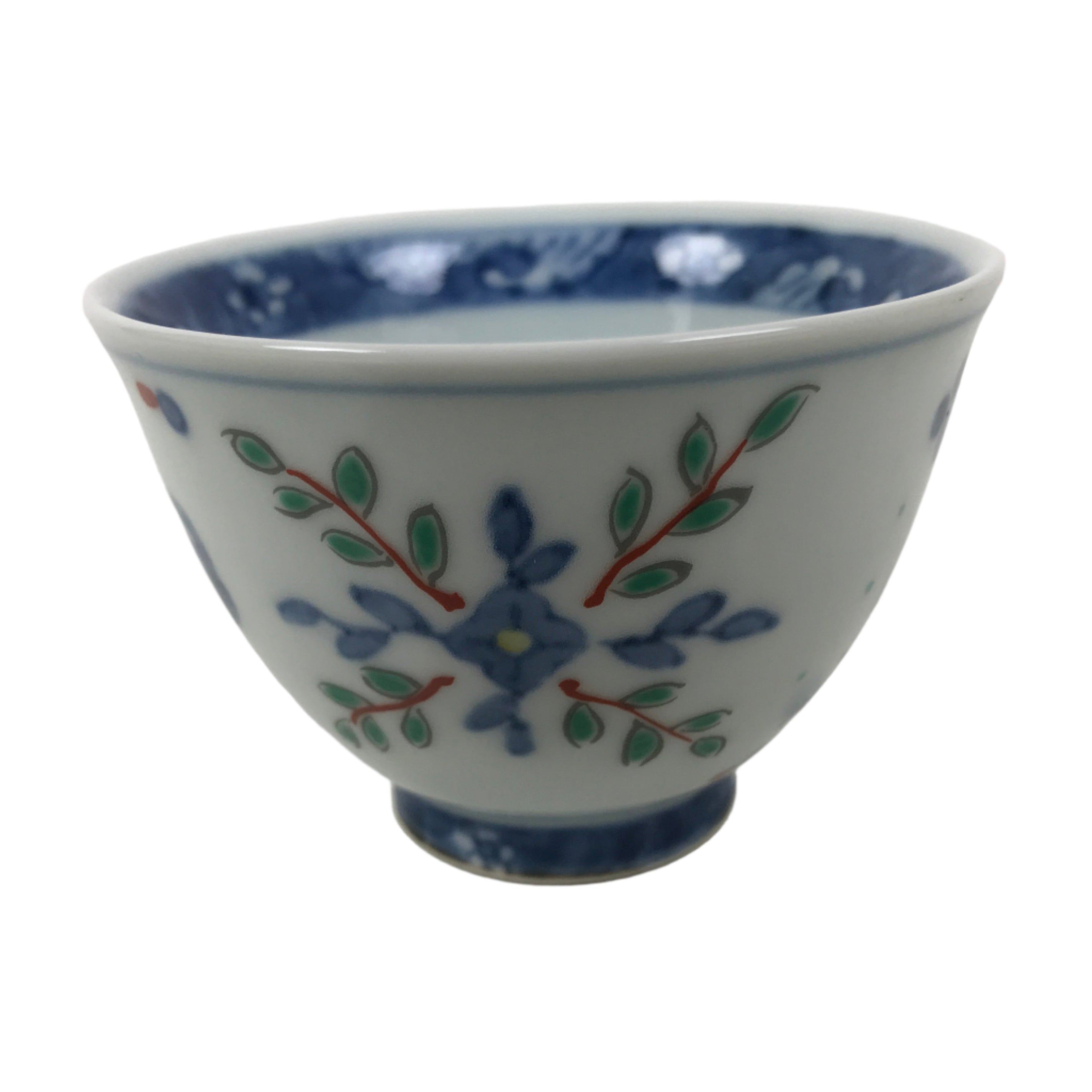Japanese Porcelain Yunomi Teacup Pottery Vtg White Blue Hishi Fish Sencha TC591