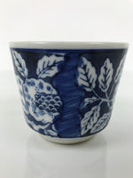 Japanese Porcelain Yunomi Teacup Pottery Vtg White Blue Hydrangea Ajisai TC610