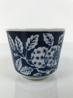 Japanese Porcelain Yunomi Teacup Pottery Vtg White Blue Hydrangea Ajisai TC611