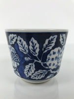 Japanese Porcelain Yunomi Teacup Pottery Vtg White Blue Hydrangea Ajisai TC611
