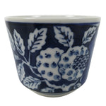 Japanese Porcelain Yunomi Teacup Pottery Vtg White Blue Hydrangea Ajisai TC611