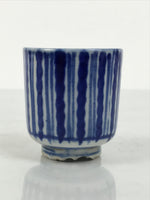 Japanese Porcelain Yunomi Teacup Pottery Vtg White Blue Sometsuke Stripe TC618