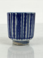 Japanese Porcelain Yunomi Teacup Pottery Vtg White Blue Sometsuke Stripe TC618