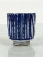 Japanese Porcelain Yunomi Teacup Pottery Vtg White Blue Sometsuke Stripe TC618