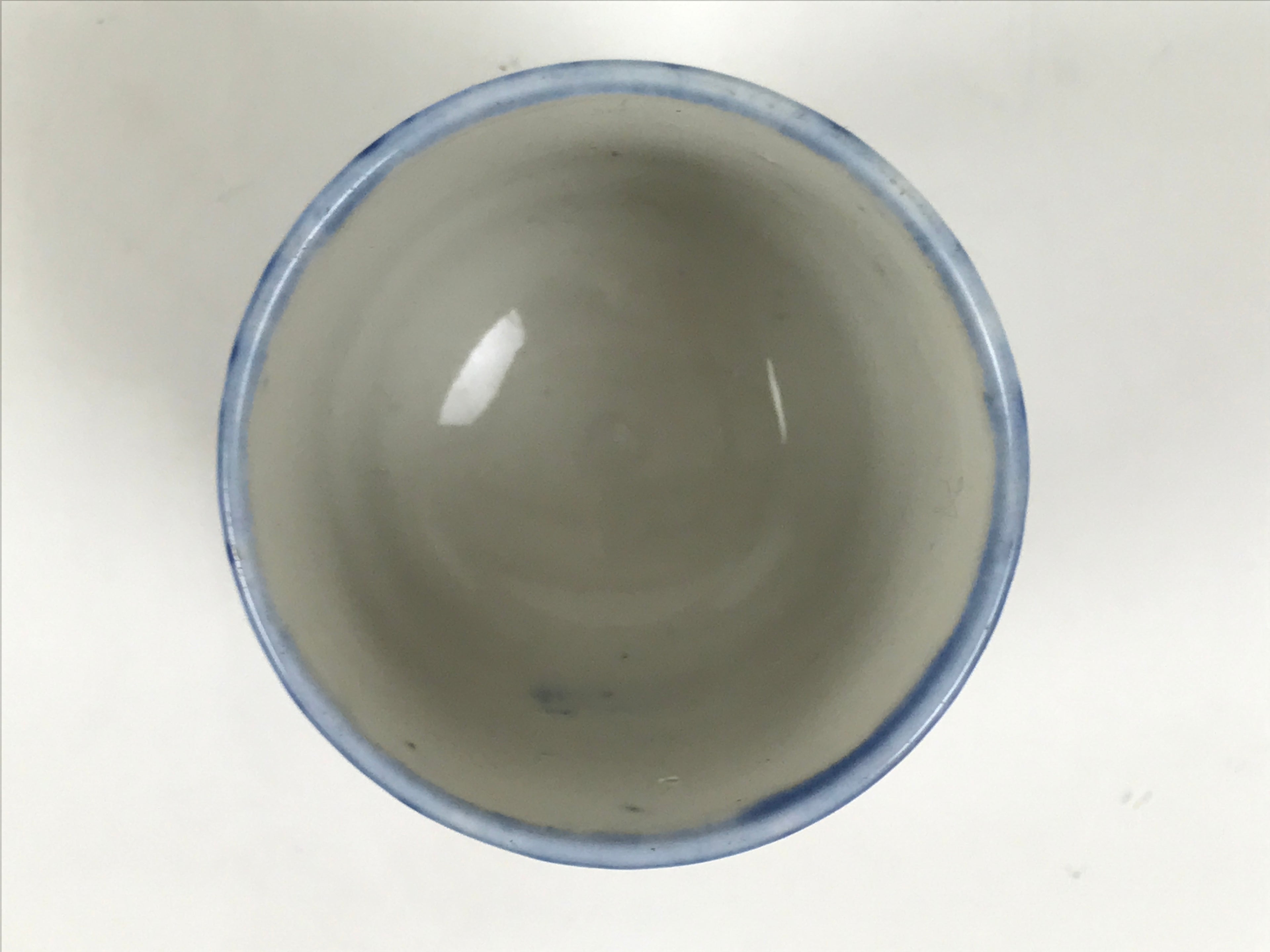 Japanese Porcelain Yunomi Teacup Pottery Vtg White Blue Sometsuke Stripe TC618
