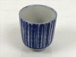 Japanese Porcelain Yunomi Teacup Pottery Vtg White Blue Sometsuke Stripe TC618