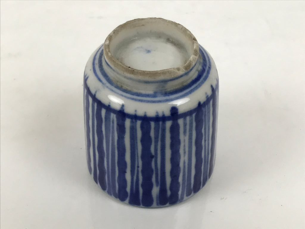 Japanese Porcelain Yunomi Teacup Pottery Vtg White Blue Sometsuke Stripe TC618