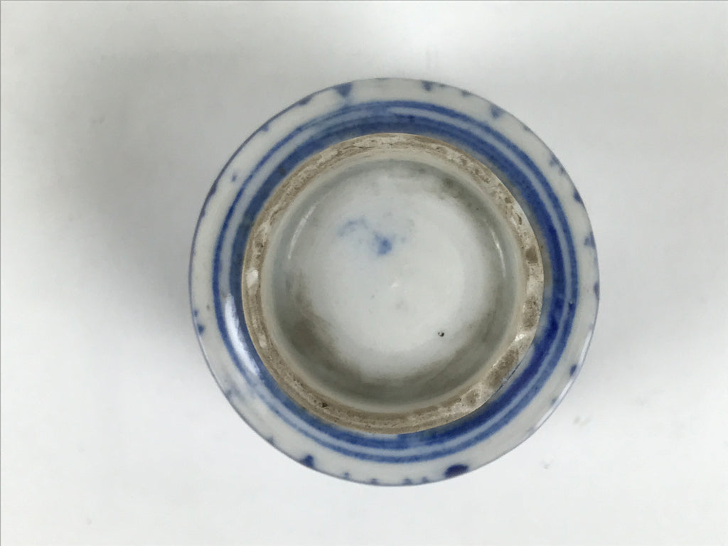 Japanese Porcelain Yunomi Teacup Pottery Vtg White Blue Sometsuke Stripe TC618