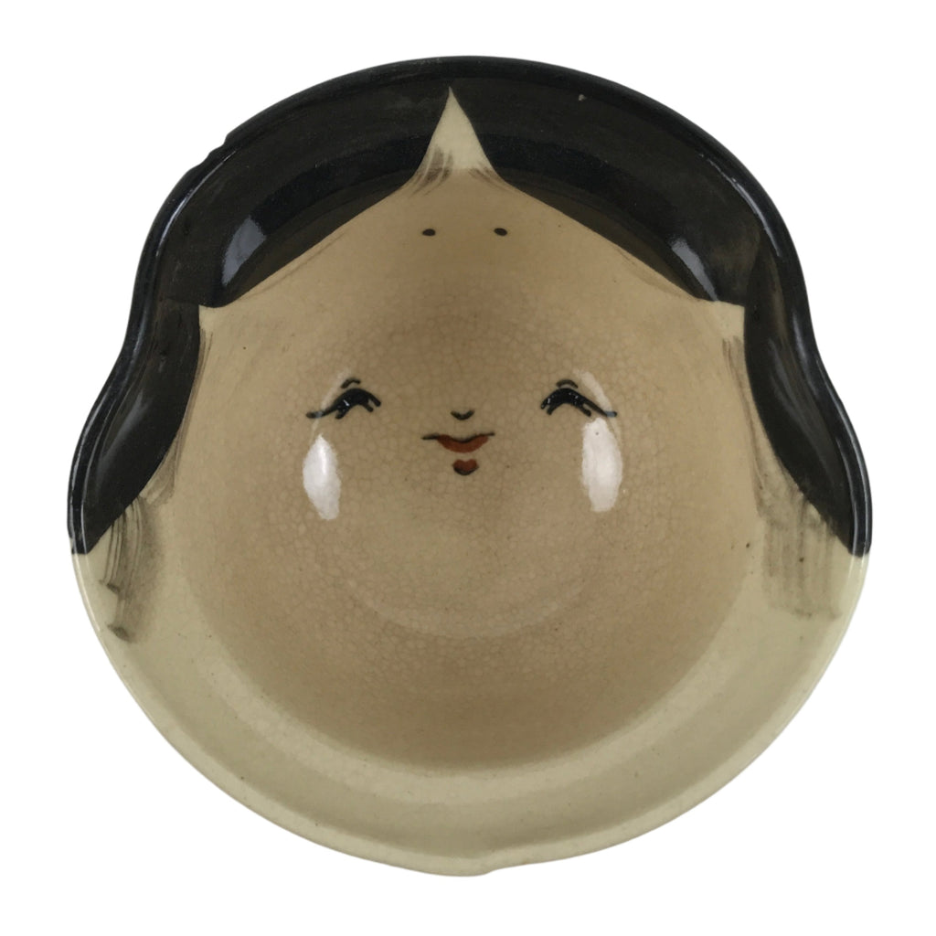 Japanese Porcelain Yunomi Teacup Vtg Pottery Otafuku Okame Smiling