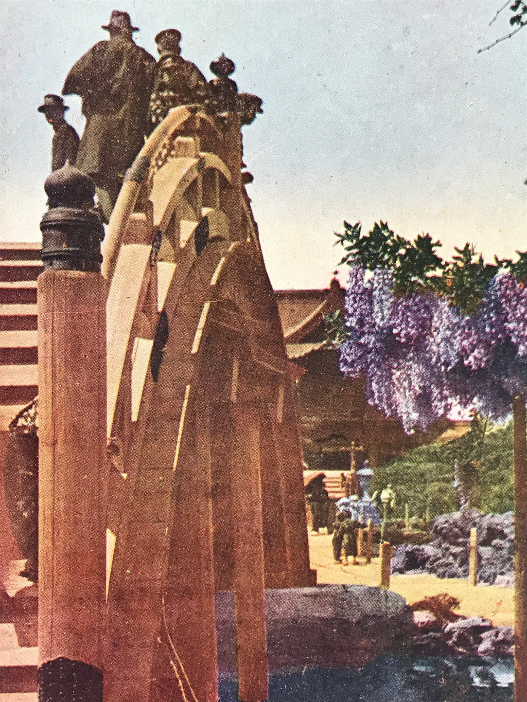 Japanese Postcard Arch Bridge Wisteria C1930 Showa Color Photography PC184
